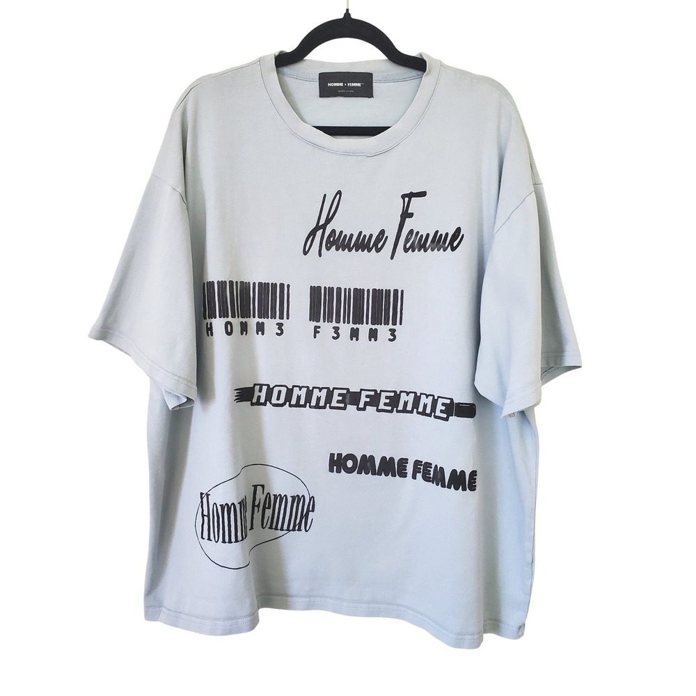 Homme Femme Blue Logo Graphic T-Shirt Mens XXL Oversized Streetwear z○‎